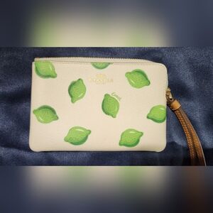 Coach Corner Zip Wristlet Lime Print